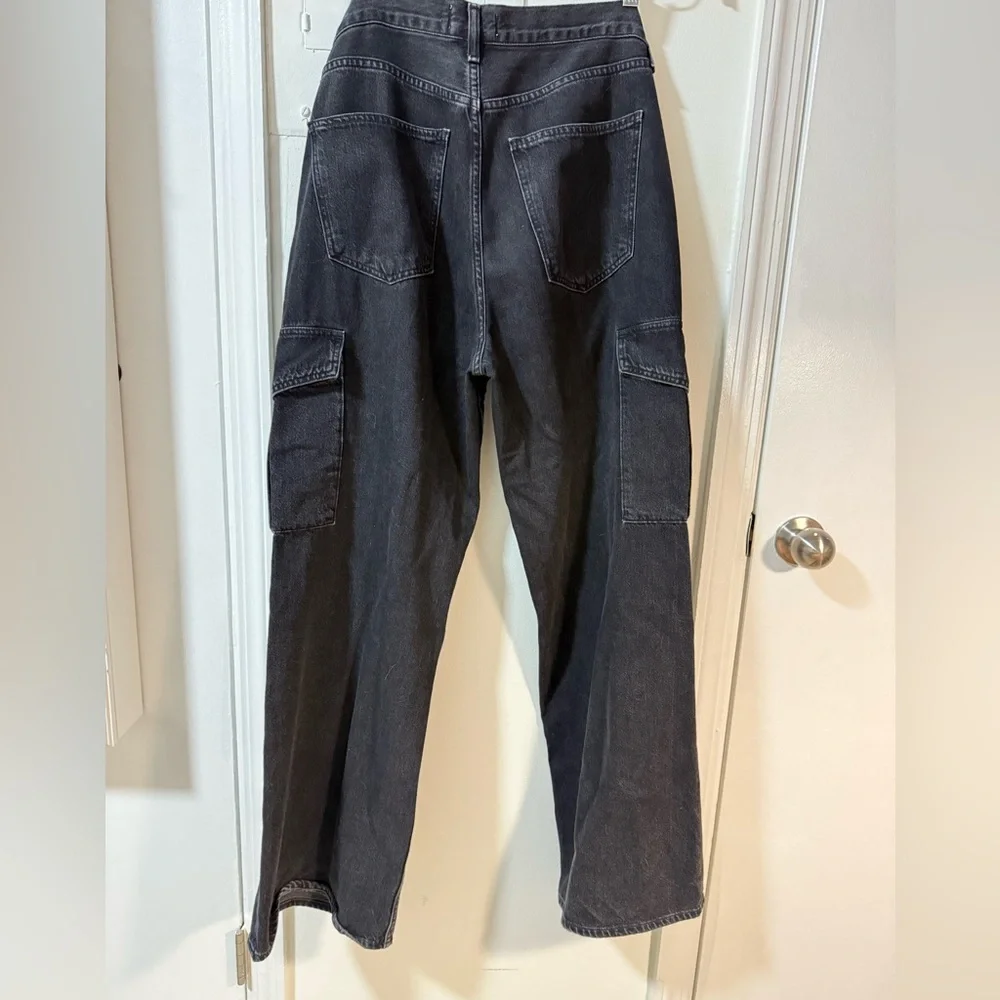 AGOLDE  size 29 washed black high rise wide leg cargo denim - Picture 4 of 6